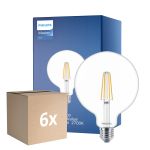 Confezione Multipack 6x Philips MASTER Value LED Globe E27 120mm Filamento Chiara 5.9W 806lm - 927 Bianco Molto Caldo | Miglior resa cromatica - Sostitutiva 60W